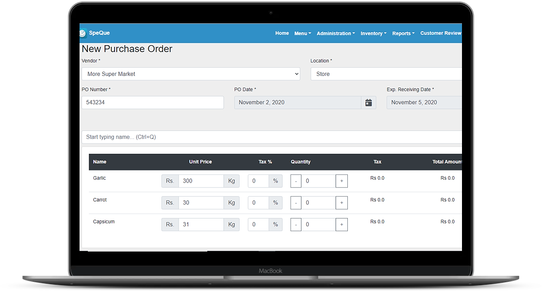 Restaurant Purchase Order Management