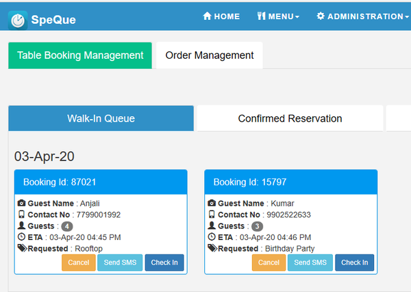 SpeQue Walk-In Queue Management